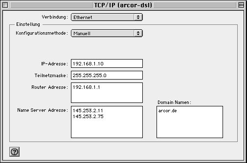 Kontrollfeld TCP/IP - Mac OS 9.2